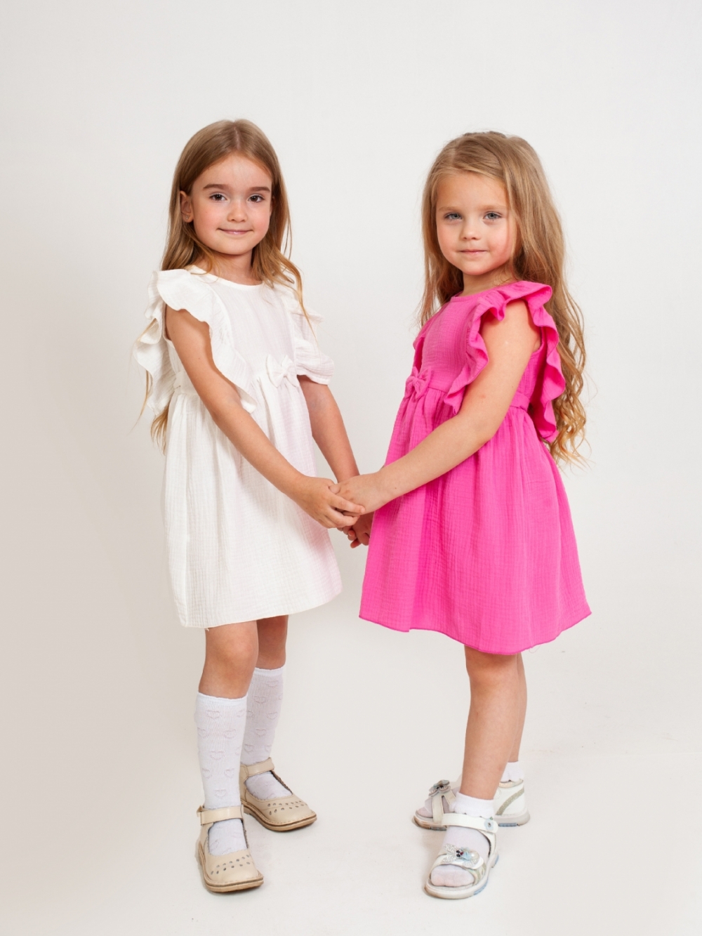 322-МО. Платье из муслина детское, хлопок 100% молочный, р. 122,128,134,140