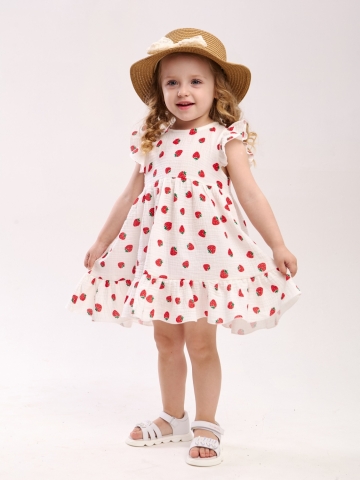 342-КЛ. Платье детское из муслина, хлопок 100%, клубника, р. 74,80,86,92