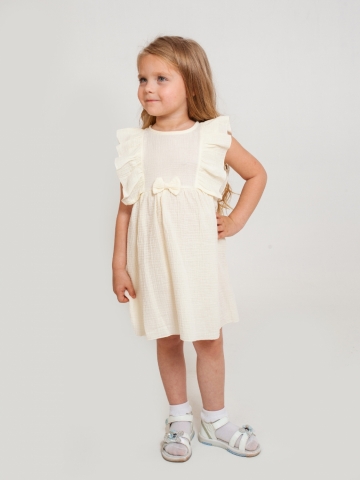 Купить 322-СЛ. Платье из муслина детское, хлопок 100% сливочный, р. 98,104,110,116 в Шахтах
